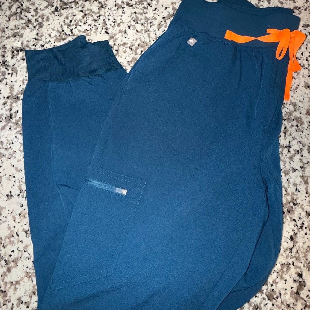 Figs Teal Jogger Pants with Orange Accent